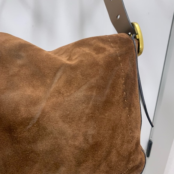 Tory Burch Sawyer Needlepoint Suede Shoulder Bag Brown Multicolored Florals - Picture 7 of 15